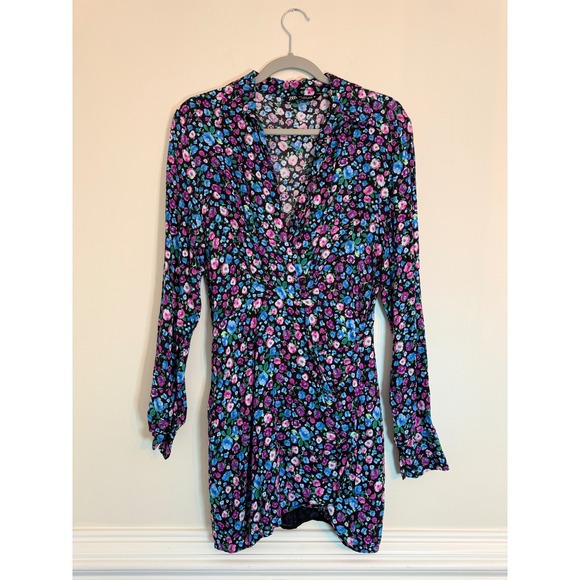 Zara Dresses & Skirts - Zara floral print v-neck wrap effect mini dress in blue, pink,purple size S